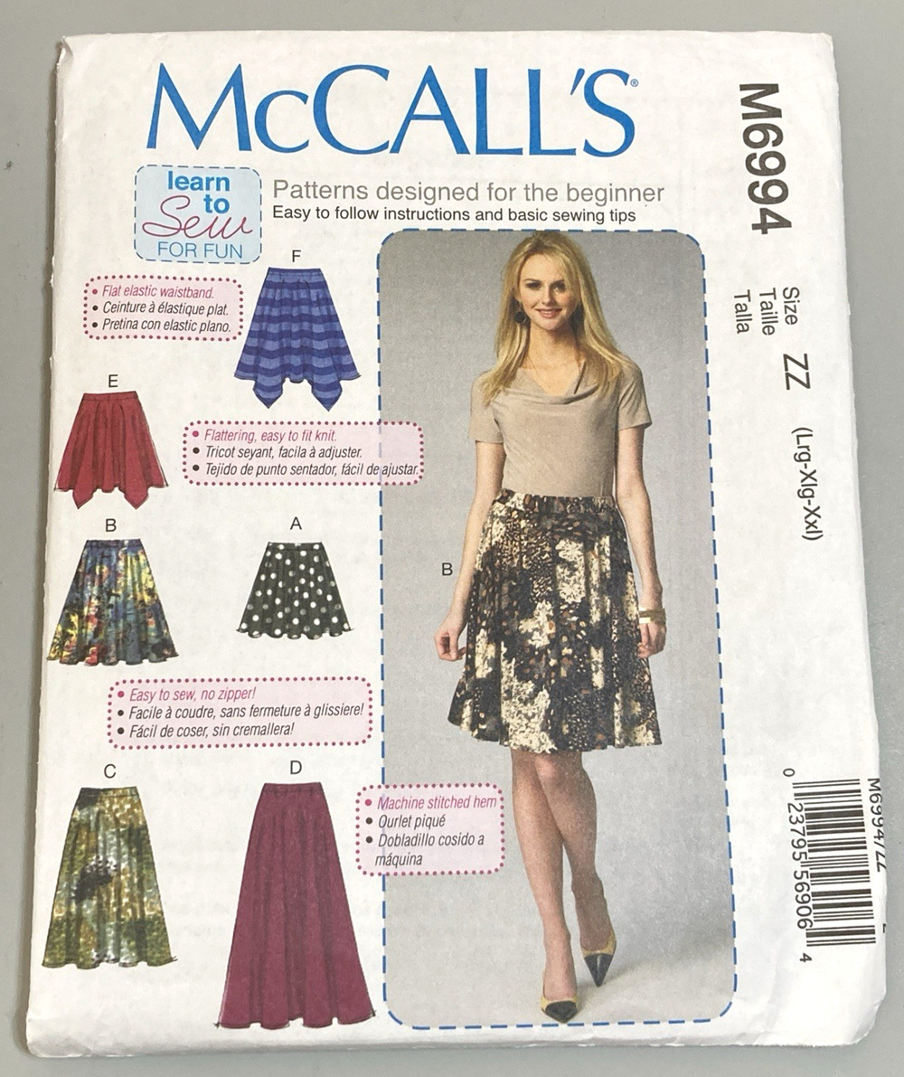 McCall's M6994 Pattern Misses Skirts Easy Learn To Sew For Fun L-XXL 16-26 UNCUT